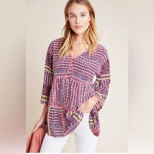Anthropologie Top XL MAEVE Blouse
LILYANA Silk Peasant Tiered Floral
Tunic